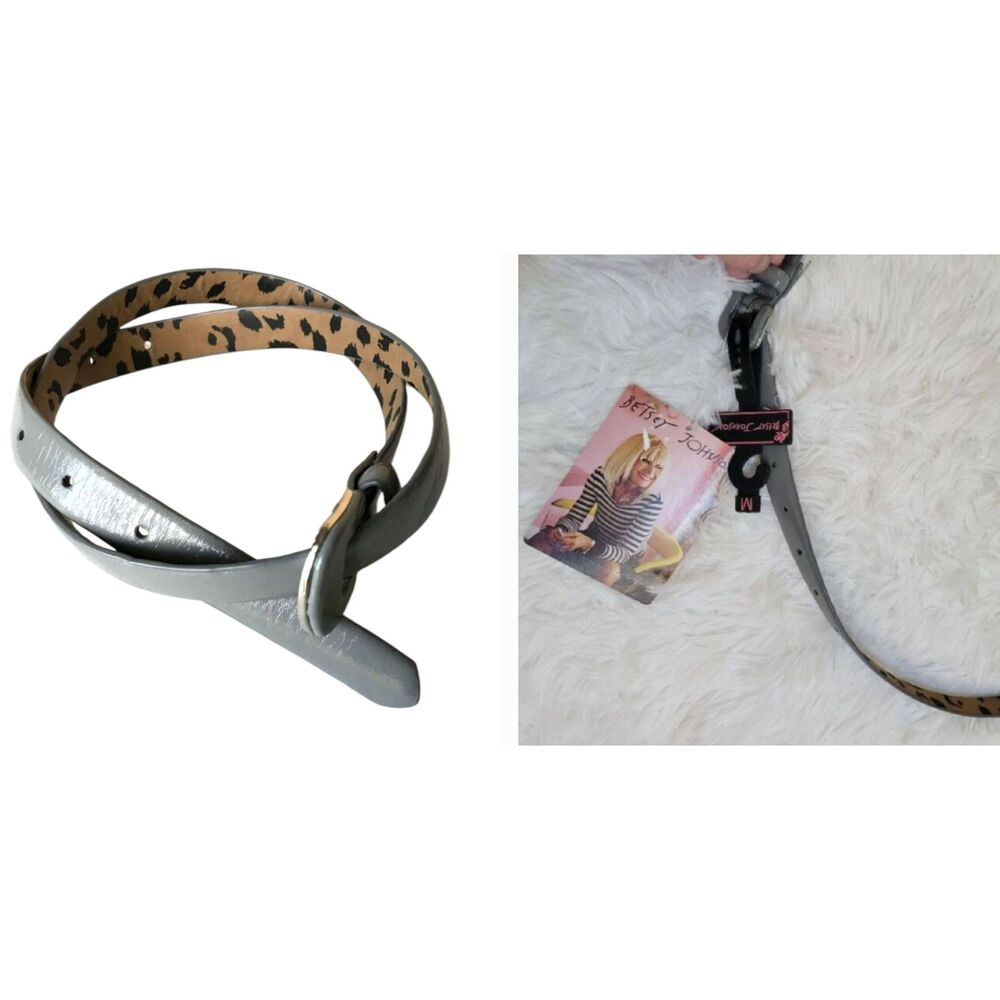 Betsey Johnson Faux Leather Gray Leopard Belt Size M New msrp $38